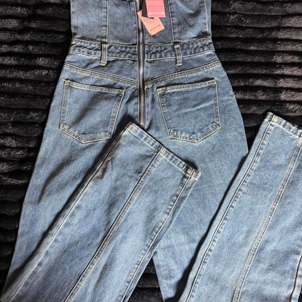 PrettyLittleThing heavy duty blue denim jumpsuit with zip back detail